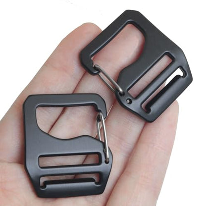 4PCS Adjustable Webbing G Shaped Buckles with Spring Loaded Gate Aluminum Alloy Inner Diameter 0.79in 2 Pcs for Left and 2 Pcs for Right Suitable for Backpacks Tactical Belts Black