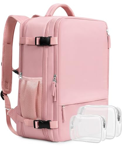 Beraliy Travel Backpack for Women, Airline Approved Bag, Carry On Waterproof Hiking Backpack, 16 inch Laptop Backpack, Overnight Bag, Pink - color: Pink, size: Large