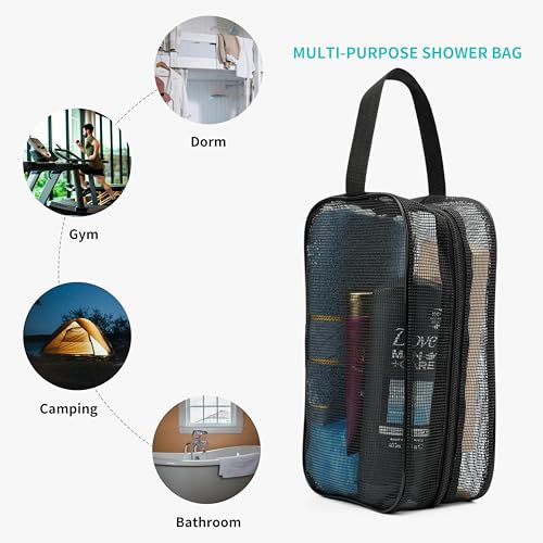 REDSINDA Mesh Shower Caddy Bag for Bathroom Gym Camping Portable Travel Mesh Toiletry Bag for Women Men - color: Standard Black
