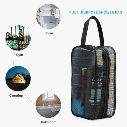 REDSINDA Mesh Shower Caddy Bag for Bathroom Gym Camping Portable Travel Mesh Toiletry Bag for Women Men - color: Standard Black