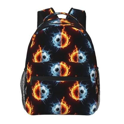 Casual Sports Backpack Ice Water Fire Flame Soccer Ball, Lightweight Gym Daypack with Water Bottle Holder for Men Women and Beach - color: Pattern (264)
