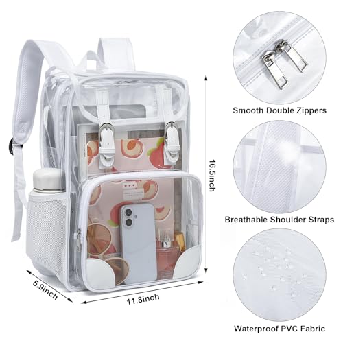 Fuyicat Clear Backpack Heavy Duty PVC Transparent Girls Kids School Backpacks Stadium Approved See Through College Bookbag for Women (White) - color: White