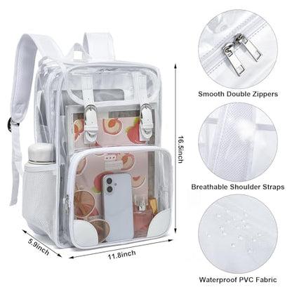 Fuyicat Clear Backpack Heavy Duty PVC Transparent Girls Kids School Backpacks Stadium Approved See Through College Bookbag for Women (White) - color: White