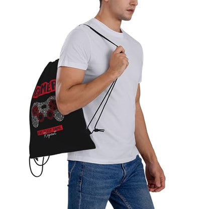 Gamer Eat Sleep Repeat Unisex Drawstring Backpack Bag Sport Gym Travel Swim Sackpack - color: Gamer Eat Sleep Repeat