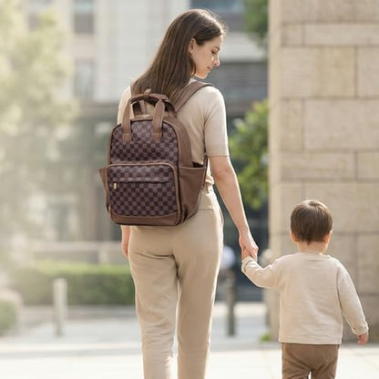 miss fong Small Diaper Bag - Baby Diaper Bag Backpack Checkered Diaper Bag with Changing Pad Baby Backpack for Travel Daycare Mommy Diaper Backpack Pañaleras Para Bebe for Mom & Dad -Coffee - color: Coffee