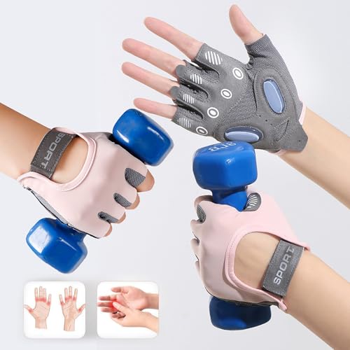 Fingerless Cycling Gloves Women Men Anti-Slip Shockproof Mesh Lightweight Workout Gloves Gym Exercise Fitness Rowing - color: Pink, size: Medium