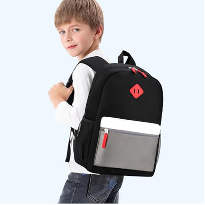 Backpack Set for Girls Boy Kids Backpack with Lunch Box for Elementary Primary Kindergarten School Bag (Black Grey Set, Large) - color: Black Grey