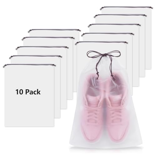 Waterproof Shoe Bags for Travel - 15.7x11.8 Inches Drawstring Bags Organizers (10 Pack), Clear Waterproof Bag Travel Essentials for Men & Women, Shoe Bags for Storage (Packing, Gym, Luggage Storage)