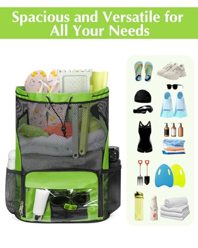 Drawstring Backpack Sandproof Beach Backpack with Shoe Compartment & Wet Pocket Waterproof Mesh Swim Bag Pool Bag for Gym, Travel and Workout Gear (Mint Green) - color: Mint Green