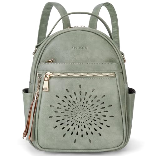 APHISON Small Backpack Purse for Women Cute PU Leather Mini Backpacks Ladies Casual Lightweight Travel Daypack Waterproof - color: 1-green, size: Small