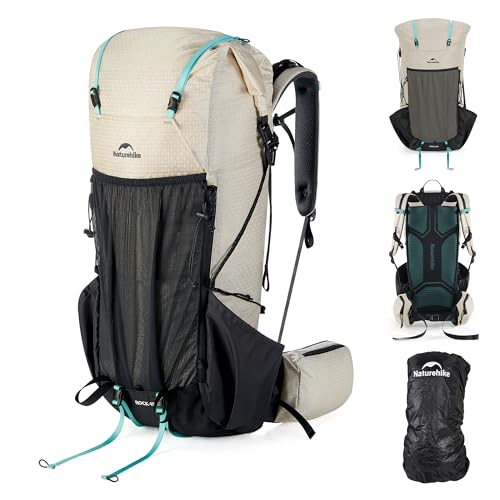 Naturehike 45L Rock 2.0 Upgraded Internal Frame Hiking Backpack for Outdoor Camping Travel Backpacking, Ultralight with Rain Cover Backpack for Adults(White/L/45L) - color: White, size: 45L/Size L