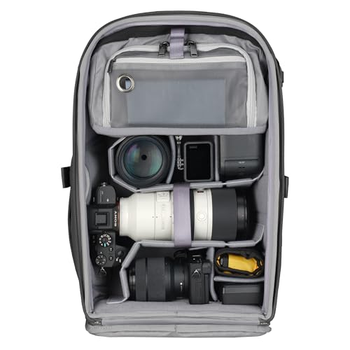 VANGUARD VEO Metro B25L Camera & Everyday Backpack (Black) – Fits 70–200mm Attached, 16" Laptop Storage, Convertible Daypack Design, Carry-On Ready - color: Black, size: 25L