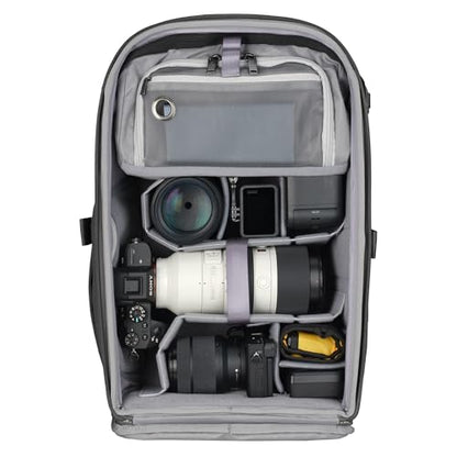 VANGUARD VEO Metro B25L Camera & Everyday Backpack (Black) – Fits 70–200mm Attached, 16" Laptop Storage, Convertible Daypack Design, Carry-On Ready - color: Black, size: 25L