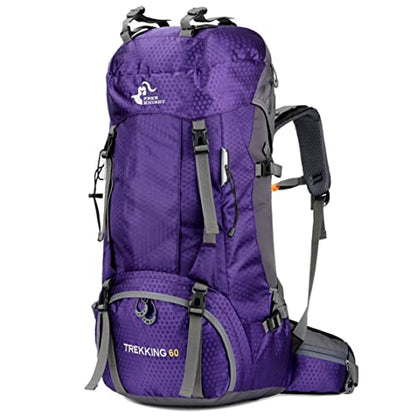 Bseash 60L Waterproof Hiking Camping Backpack with Rain Cover, Large Outdoor Sport Travel Daypack Rucksack for Climbing - color: Purple