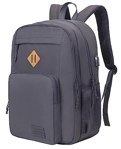 KEOFID Classic Travel backpack for Men and Women, Anti Theft Laptop Backpack with USB Charging Port for Work, Large Bag for College, Water Resistent(Grey) - color: Grey, size: 17.3Inches