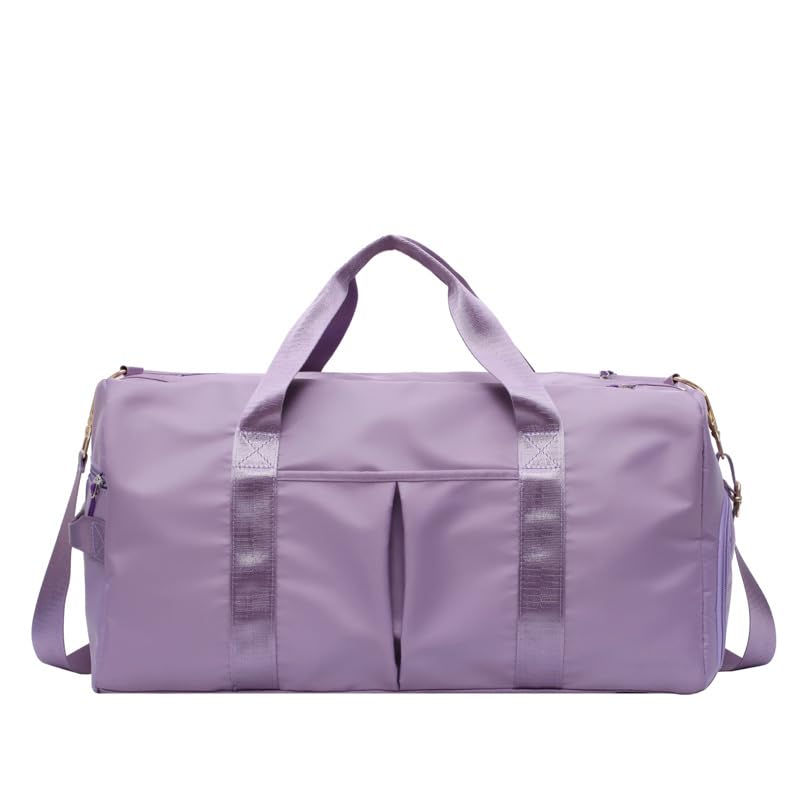 Gym Duffle Bag for Men Women, Waterproof Weekender Overnight Bag with Shoe Compartment and Wet Pocket for Swimming Yoga Travel (Purple) - color: Purple