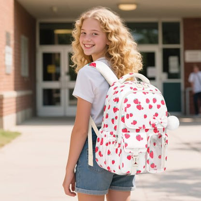 Girls Backpack, School Backpack for Girls, Cute Bow Kids Bookbag for Grils Children Teens for Elementary Middle High School Student, Back To School, White Strawberry - color: White Strawberry