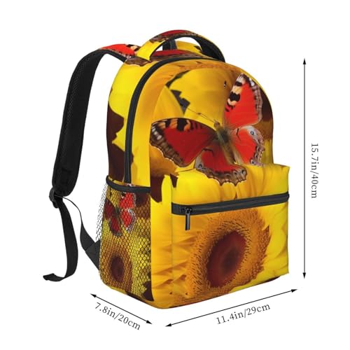 Travel Backpack Yellow Sunflowers with Red Butterfly Carry on Backpack Lightweight Business 15.6inch Laptop Backpack for Men Women - color: Yellow Sunflowers With Red Butterfly