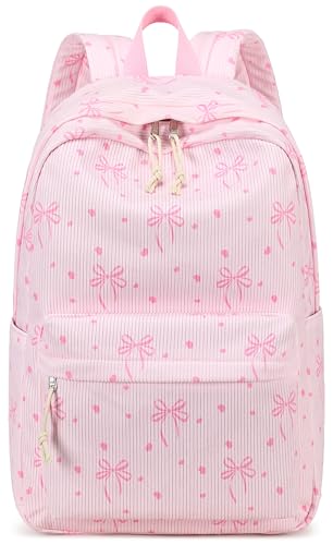 Bluboon School Backpack for Teen Girls Bookbags Elementary High School Corduroy Laptop Bags Women Travel Daypacks - color: Pink Bow 219