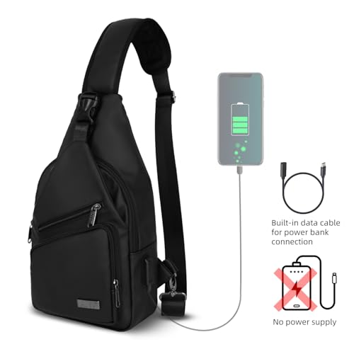AMJ Crossbody Sling Bag Men Women, Casual Shoulder Backpack, Chest Daypack Satchel for Hiking Travel - color: Black Leath, size: Large