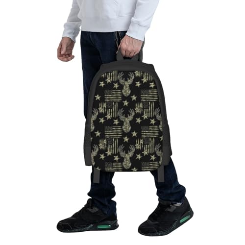 Ergonomic Padded Backpack Camouflage Hunting Deer Camo American Flag, Anti Theft Spacious Travel Daypack Sturdy Polyester Bag for Commute Gym Outdoor Leisure Use - color: Design (215)