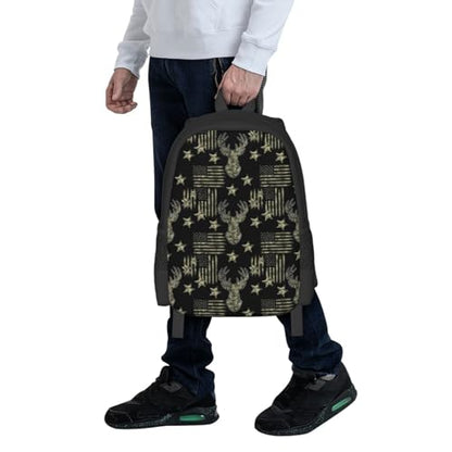 Ergonomic Padded Backpack Camouflage Hunting Deer Camo American Flag, Anti Theft Spacious Travel Daypack Sturdy Polyester Bag for Commute Gym Outdoor Leisure Use - color: Design (215)
