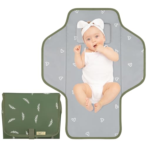 Baby Portable Changing Pad Travel - Waterproof Compact Diaper Changing Mat with Built-in Pillow - Lightweight & Foldable Baby Diaper Changer, Newborn Shower Gifts - color: Sage Green