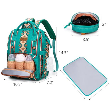 Montana West Wrangler Diaper Bag Backpack Aztec Callie Bag Travel Backpack Purses Western Multi-Function Baby Bags for Mom - color: Green