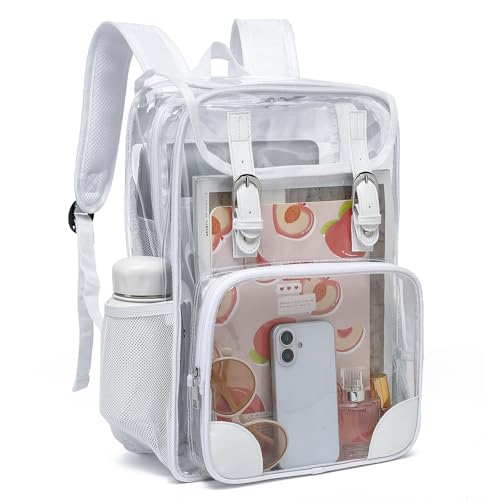 Fuyicat Clear Backpack Heavy Duty PVC Transparent Girls Kids School Backpacks Stadium Approved See Through College Bookbag for Women (White) - color: White
