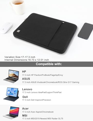 DOMISO 17 inch Laptop Sleeve Case Notebook Bag Protective Carrying Handbag for 17.3" Notebook/Dell Inspiron/MSI GS73VR Stealth Pro/IdeaPad 300 320 321/HP Envy/LG Gram 17"/ASUS ROG Strix GL702VS,Black - color: Black, size: 17 inch