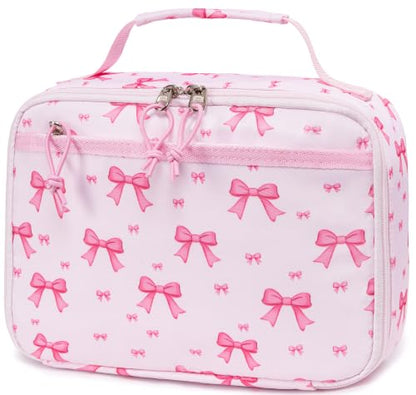 LEDAOU Kids Lunch Box - Insulated Reusable Lunch Box for Girls, Small Lightweight Water Resistant Snack Cooler Tote for Preschool, Kindergarten, School, Picnic and Hiking - color: Bow pink