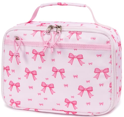 LEDAOU Kids Lunch Box - Insulated Reusable Lunch Box for Girls, Small Lightweight Water Resistant Snack Cooler Tote for Preschool, Kindergarten, School, Picnic and Hiking - color: Bow pink