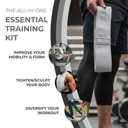 3DActive Fabric Resistance Bands for Legs & Butt. Wide Non-Slip Hip Band Set for Home & Gym Workouts. Exercise Guide & Carry Bag Included. - color: Black, Dark Grey, Light Grey