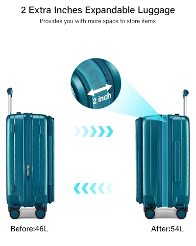 Hanke Top Opening Carry-On - Expandable 16 Inch Airline Approved Spinner | Easy-access top opening,360° spinner wheels，lightweight expandable hardshell, fits overhead bins,for overnight business trips - color: Caribbean Blue, size: 20 Inch Expandable