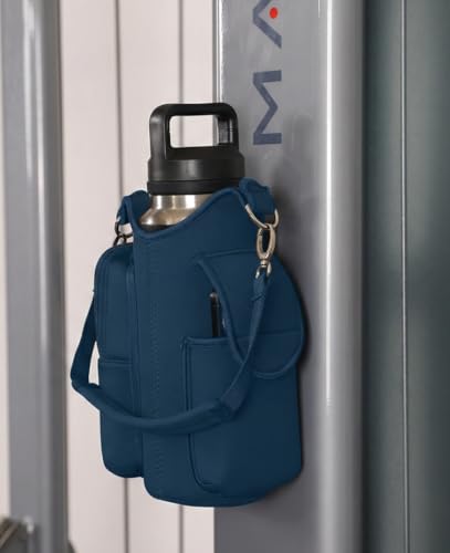 Magnetic Gym Tote,18-40oz Water Bottle Bag Holder,Neoprene Case Pouch with Phone Pocket,Men Women Workout Accessories - color: Petrol Blue