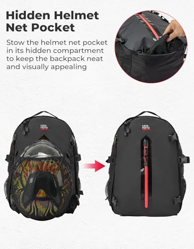 KEMIMOTO Motorcycle Helmet Backpack, 20L Storage Bag with Expandable Hidden Net for Full Face Helmet, Riding & Daily Commute Gift for Men - size: 20L