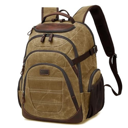 Travel Laptop Backpack 17.3 inch XL Computer Backpack for Men Waxed Canvas College Daypack Business Backpack Brown - color: Brown
