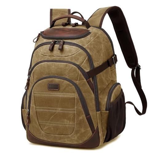 Travel Laptop Backpack 17.3 inch XL Computer Backpack for Men Waxed Canvas College Daypack Business Backpack Brown - color: Brown