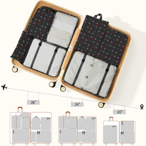 9 Set Packing Cubes for Travel Essentials - Lightweight Carry-On Luggage Organizer Bags with Shoe, Clothes & Laundry Bags for Airplane, Family & Business Travel, Black cherry - color: Black cherry
