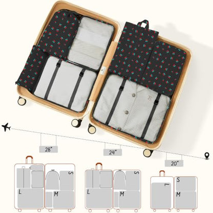 9 Set Packing Cubes for Travel Essentials - Lightweight Carry-On Luggage Organizer Bags with Shoe, Clothes & Laundry Bags for Airplane, Family & Business Travel, Black cherry - color: Black cherry