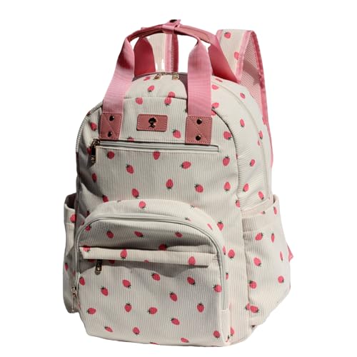 ESVAN Diaper Bag Backpack, Large Capacity Multifunction Baby Essentials Fashion Travel Pack Linen Canvas office Laptop Bag (Corduroy Pink Strawberry) - color: Corduroy Pink Strawberry