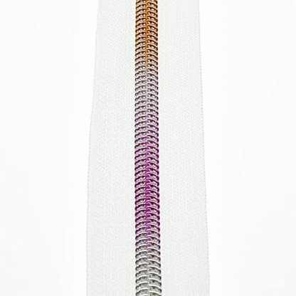 #5 Colorful Metallic Nylon Coil Zippers by The Yard, Bulk White Zipper Tape 10 Yards with 25Pcs Pulls for DIY, Sewing, Craft, Bags YIGUANXIN - color: White-Rainbow teeth
