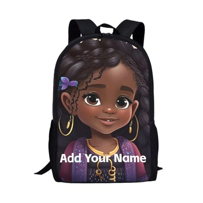 Personalized Backpacks for Girls Bookbag Ages 8-10/6-8 African Book Bag Elementary/Kindergarten School Bag Custom Name Back Pack - color: African Black Girl-21
