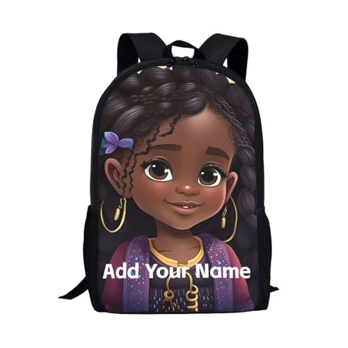 Personalized Backpacks for Girls Bookbag Ages 8-10/6-8 African Book Bag Elementary/Kindergarten School Bag Custom Name Back Pack - color: African Black Girl-21