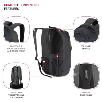 SwissGear 8175 Laptop Backpack, Charcoal Heather, 18 Inches - color: Charcoal Heather