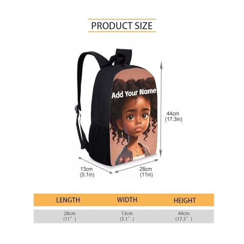Afro Backpack School Kids Girls Name Custom Bookbags for Girls Black Book Bag for Kids Elementary/Kindergarten School Bag Personalized Back Pack - color: African Black Girl-23