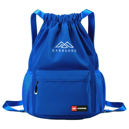 Drawstring Backpack for Women Men Sport Gym Bag Water Resistant Backpack Sandproof Beach Bag With Mesh Pockets (Blue) - color: Blue