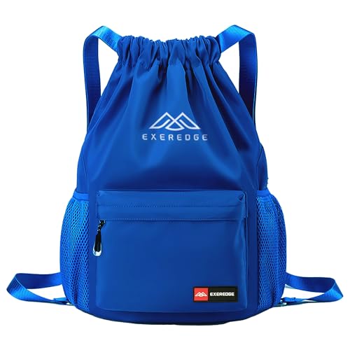 Drawstring Backpack for Women Men Sport Gym Bag Water Resistant Backpack Sandproof Beach Bag With Mesh Pockets (Blue) - color: Blue
