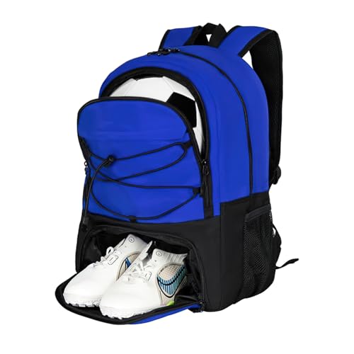 Soccer Backpack with Separate Ball Compartment, Large Capacity Sports Training Bag with Shoes Compartment, Air Vent - color: Blue
