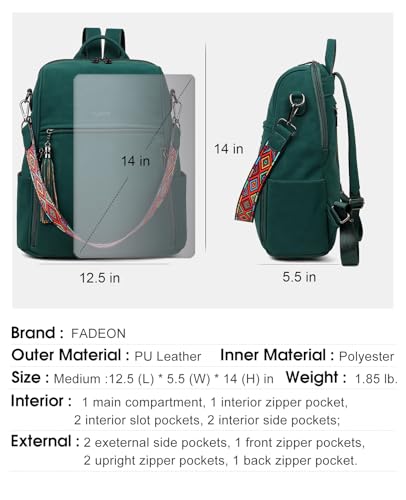 FADEON Leather Backpack Purse for Women Designer Travel Backpack Purses PU Fashion Ladies Shoulder Bag with Tassel - color: 1 Dark Green Nubuck Style